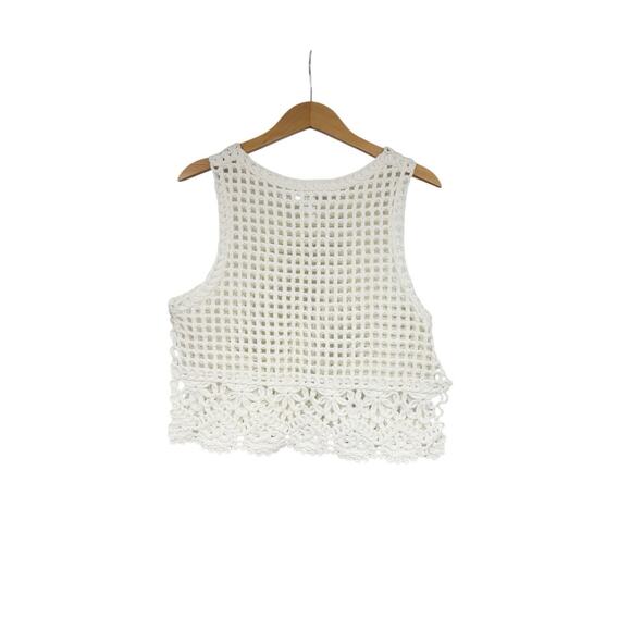 Zara Cream Beach Crochet Sweater Tank Cotton Coastal Grandma Womens Small - Picture 2 of 7